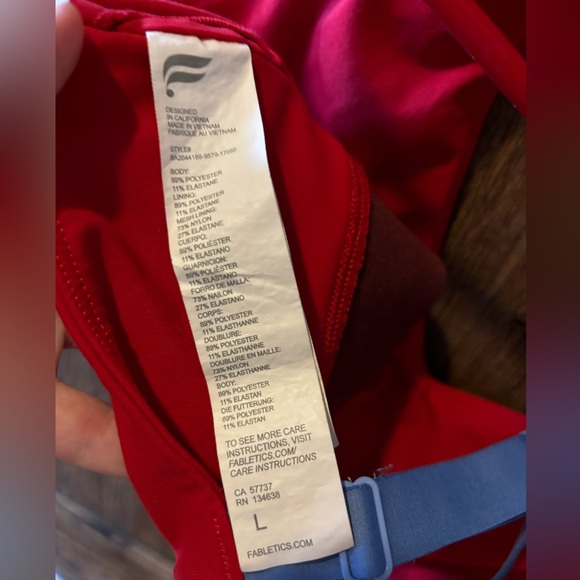 Fabletics All Day Every Day Sports Bra in red/maroon/blue, size large. - Picture 9 of 9